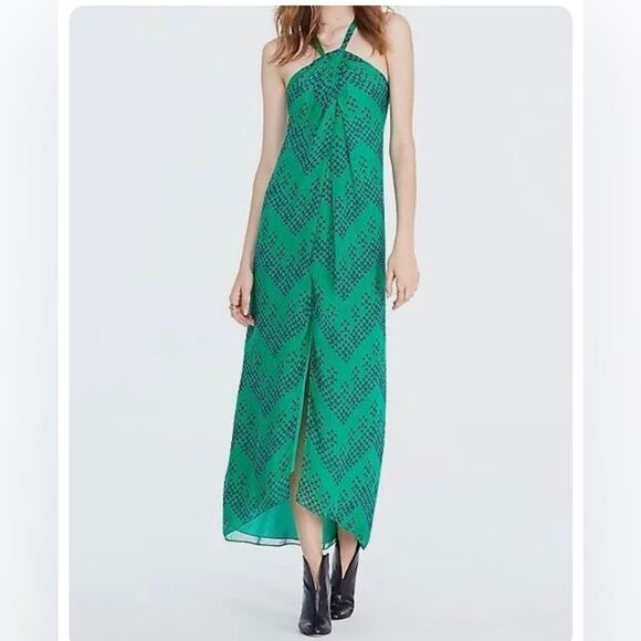 Diane Von Furstenberg Green DVF Lilita Striped Silk Chiffon Maxi Dress 4